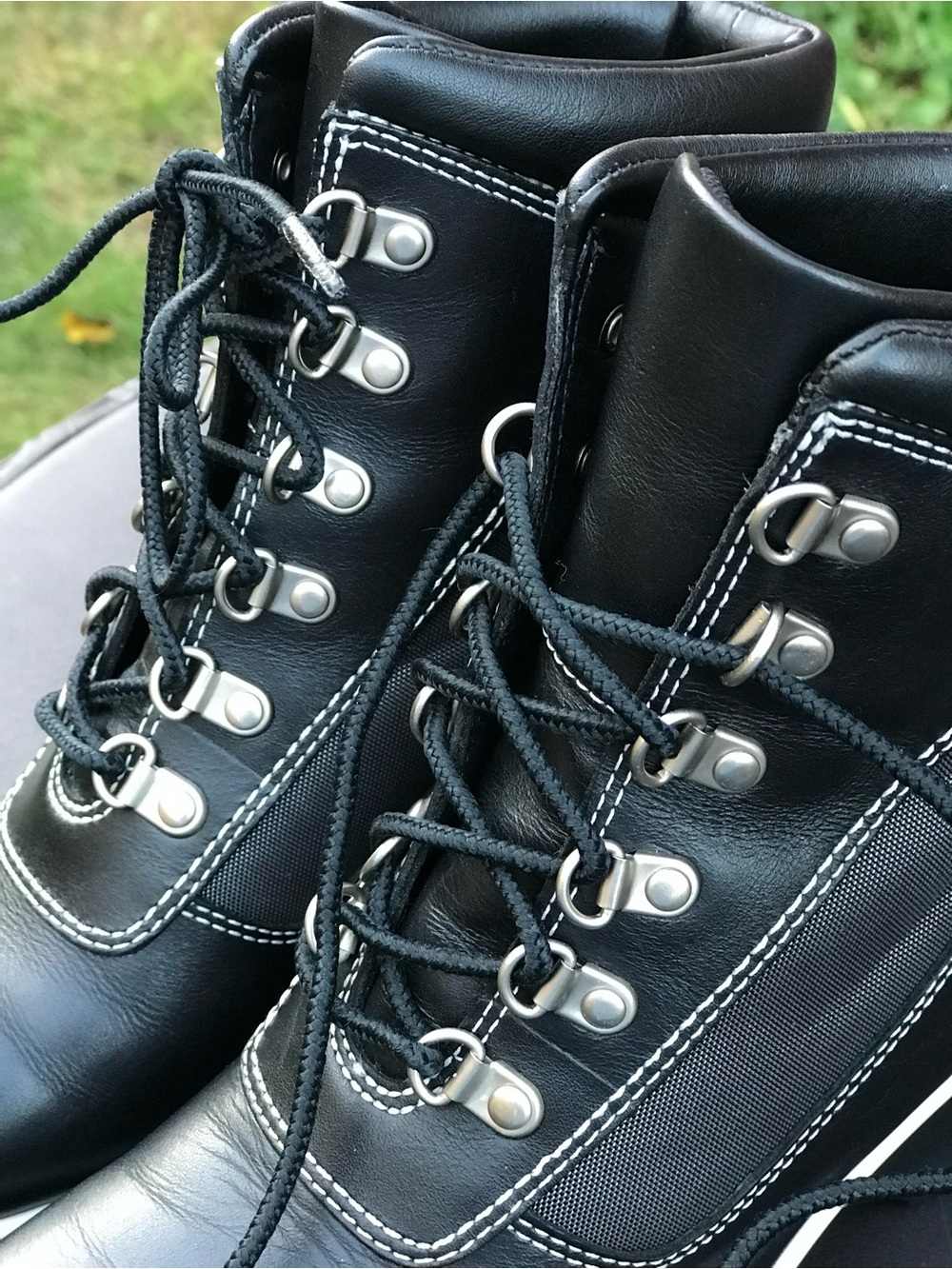 TIMBERLAND Hill Wedge Ankle Boots Size 5.5 Leather lace-up Black with White trim - Picture 14 of 16